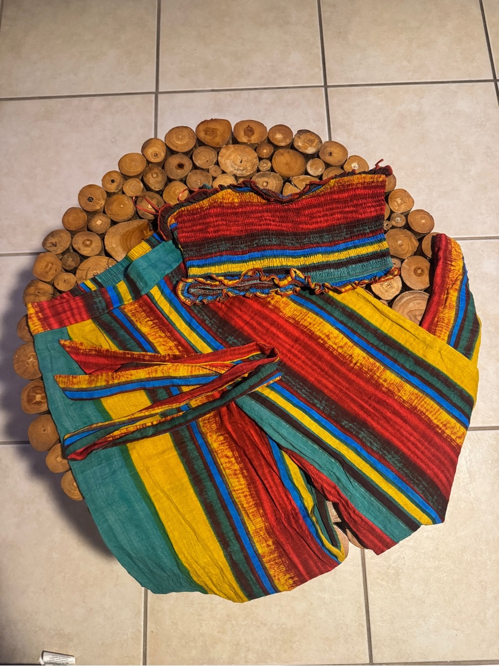 Source Unknown Multicolor Striped High Waist Shorts — Red, Yellow, Teal, Blue